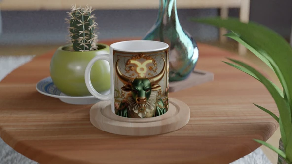 Boğa Burcu Baskılı Kahve Kupası - Zodyak Maskeli Balo Vs4 - Resim 4