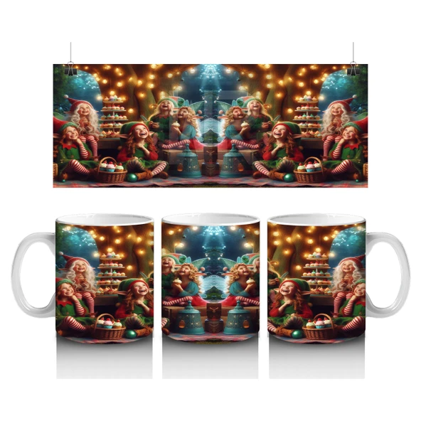 Çocuklara Sütü Sevdiren Neşeli Elfler ve Orman Şenliği Desenli Kupa Bardak