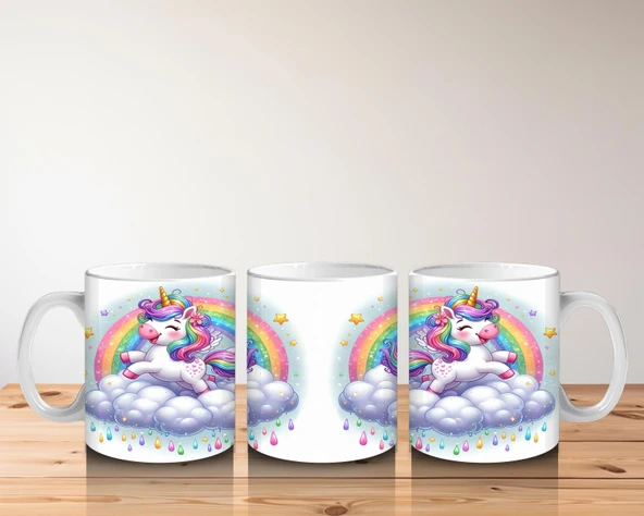 Çocuklara Sütü Sevdiren Gökyüzünde Parıldayan Unicorn Kupa Bardak - 5