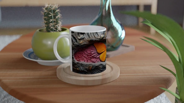 Renklerin Dansı İçinden Fırlayan Kelebek Temalı Baskılı Kupa Bardak - 4