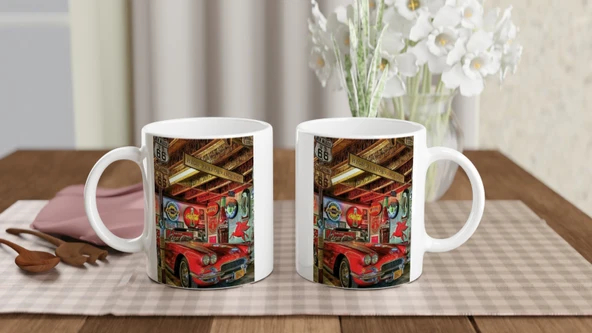 Retro Garaj Temalı Kupa Bardak - 5