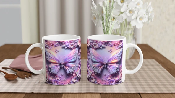 Renkli Kelebekler ve Çiçekler Temalı Baskılı Kupa Bardak - Resim 5