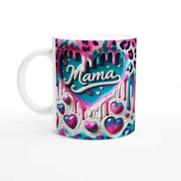 Mama Yazılı Leopar Desenli Kalpli Anneler Günü Kupa Bardak ürün görseli 1