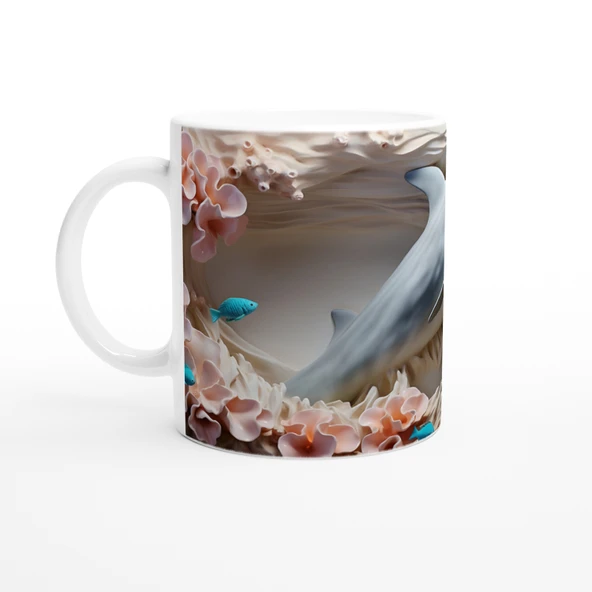 Mercan Dalgaları Arasında Gülümseyen Yunus Temalı Kupa Bardak - Resim 2