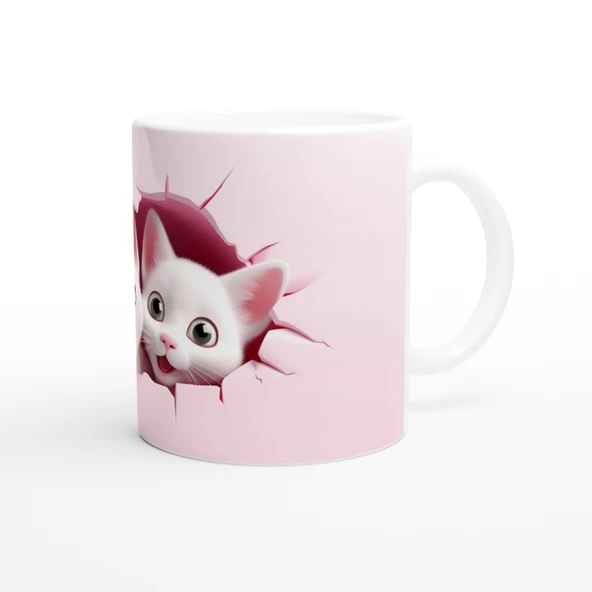 Çatlak Duvardan Bakan Sevimli İkiz Kediler Temalı Baskılı Kupa Bardak - Resim 3