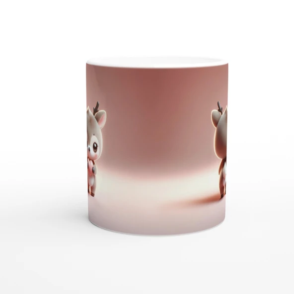 Kalpli Minik Geyik Temalı Baskılı Kupa Bardak - Resim 2