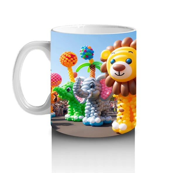 Çocuklara Sütü Sevdiren Balon Figürlü Sevimli Aslan ve Fil Desenli Kupa Bardak - 2