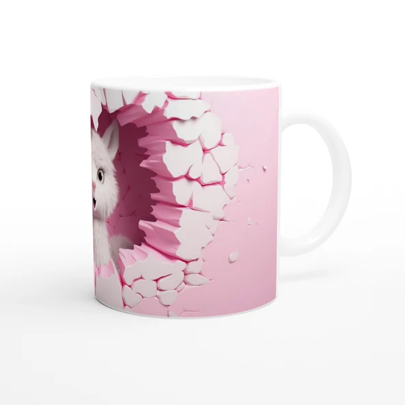 Pembe Duvarı Yırtan Sevimli Lama Temalı Baskılı Kupa Bardak - Resim 3