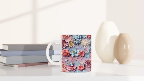 Pastel Düş Bahçesi Çiçek Desenli Kupa Bardak - Resim 6