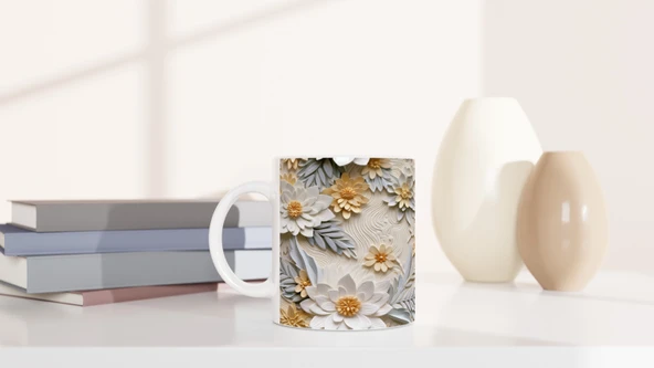 Pastel Zarafetinde Rölyef Çiçekli Kupa Bardak - Resim 6