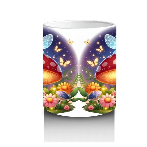 Çocuklara Sütü Sevdiren Mantar Üstünde Oturan Peri Kız Desenli Kupa Bardak - 3