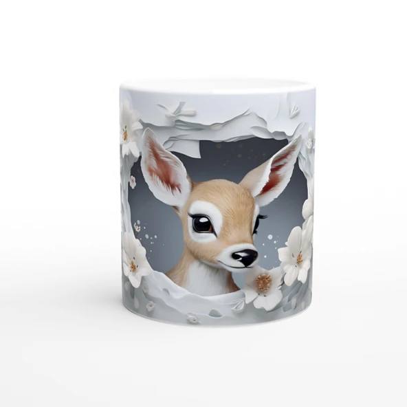 Çatlak Duvardan Bakan Sevimli Geyik Temalı Baskılı Kupa Bardak ürün görseli 1