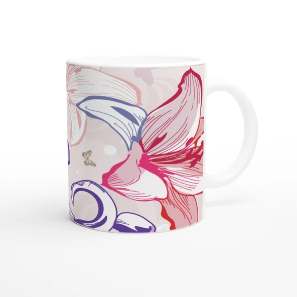 Pembe Lale Çizimli Kupa Bardak - 3