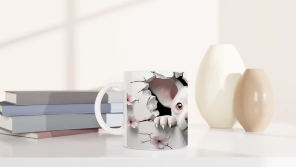 Çatlak Duvardan Bakan Sevimli Köpek Temalı Baskılı Kupa Bardak - Resim 6