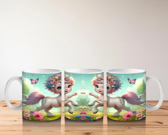 Çocuklara Sütü Sevdiren Çiçekli Taçlı Sevimli Unicorn Desenli Kupa Bardak - 5