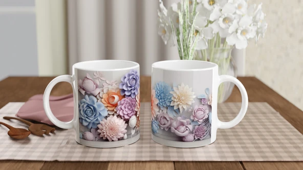 Pastel Çiçek Duvarı Kupa Bardak - Resim 5