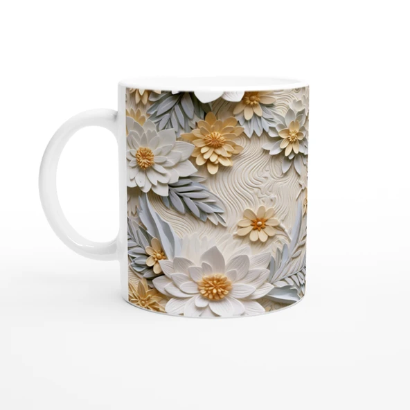 Pastel Zarafetinde Rölyef Çiçekli Kupa Bardak ürün görseli 1