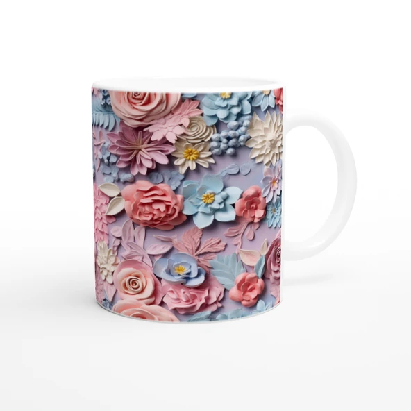 Pastel Düş Bahçesi Çiçek Desenli Kupa Bardak - Resim 3