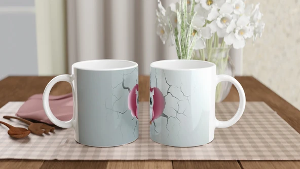 Kalpli Pembe Baykuş Figürlü Baskılı Kupa Bardak - Resim 5