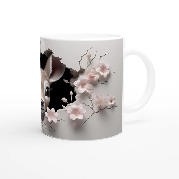 Çatlak Duvardan Bakan Sevimli Geyik Yavrusu Temalı Baskılı Kupa Bardak - Resim 3