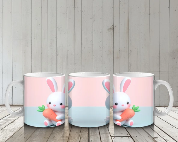 Çocuklara Sütü Sevdiren Havuçlu Tavşan Kupa Bardak - 6