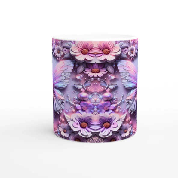 Renkli Kelebekler ve Çiçekler Temalı Baskılı Kupa Bardak - Resim 2