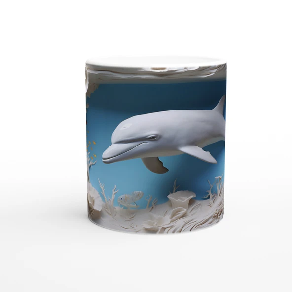 Mercan Ormanında Yüzen Yunus Temalı Su Altı Kupa Bardak ürün görseli 1