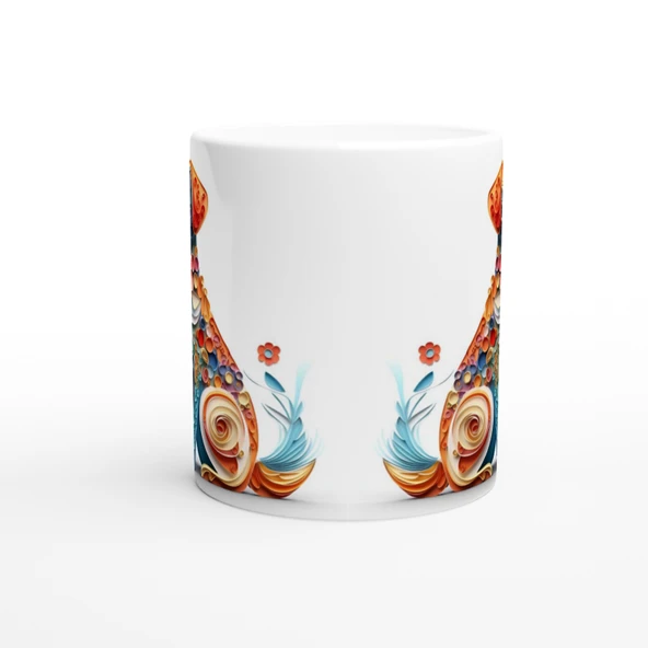 Renkli Çiçekli Zarif Köpek Tasarımlı Sanatsal Kupa Bardak - 2