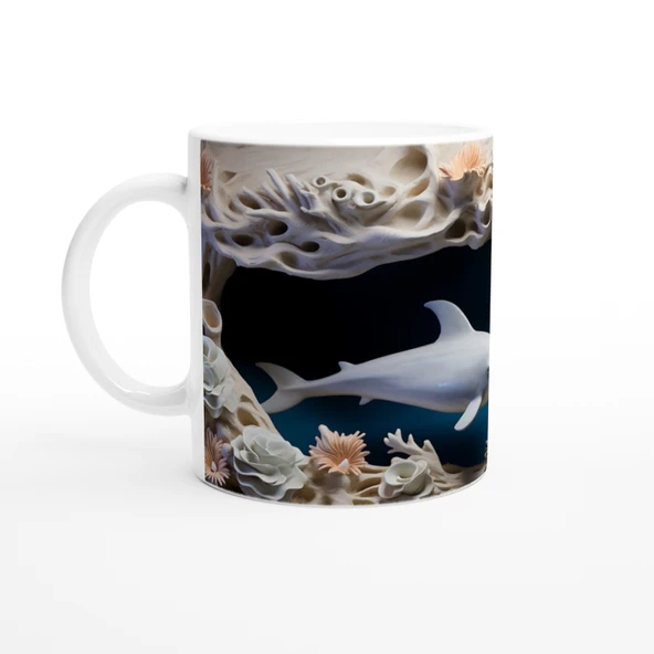 Mercan Kayalıklarında Dans Eden Yunuslar Temalı Kupa Bardak - Resim 2