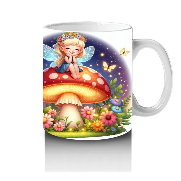 Çocuklara Sütü Sevdiren Mantar Üstünde Oturan Peri Kız Desenli Kupa Bardak - 4