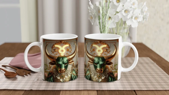 Boğa Burcu Baskılı Kahve Kupası - Zodyak Maskeli Balo Vs4 - Resim 5