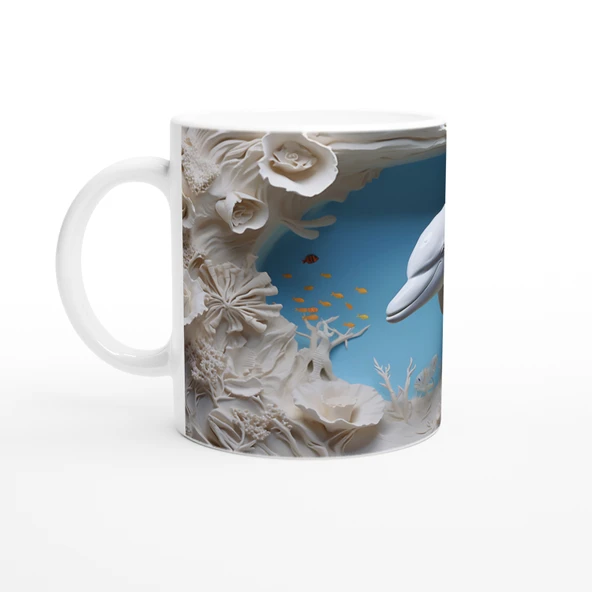 Mercan Ormanında Yüzen Yunus Temalı Su Altı Kupa Bardak - Resim 2