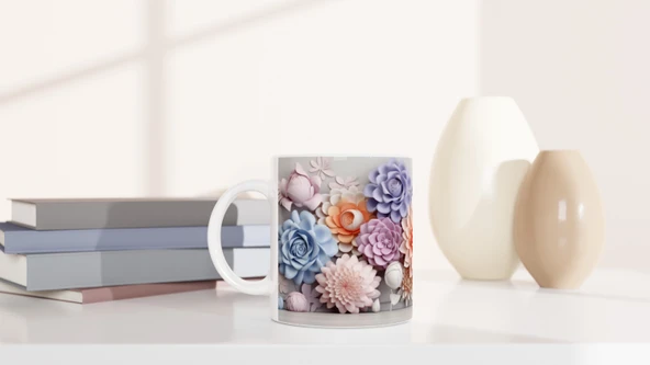 Pastel Çiçek Duvarı Kupa Bardak - Resim 6