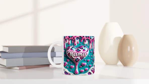 Mama Yazılı Turkuaz Zeminli Leopar Desenli Anneler Günü Kupa Bardak - Resim 6