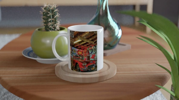 Retro Garaj Temalı Kupa Bardak - 4