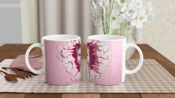 Pembe Duvarı Yırtan Sevimli Lama Temalı Baskılı Kupa Bardak - Resim 5