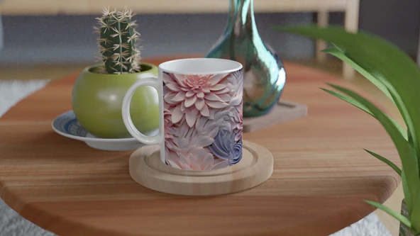 Pembe Düşler Çiçek Desenli Kupa Bardak - Resim 4