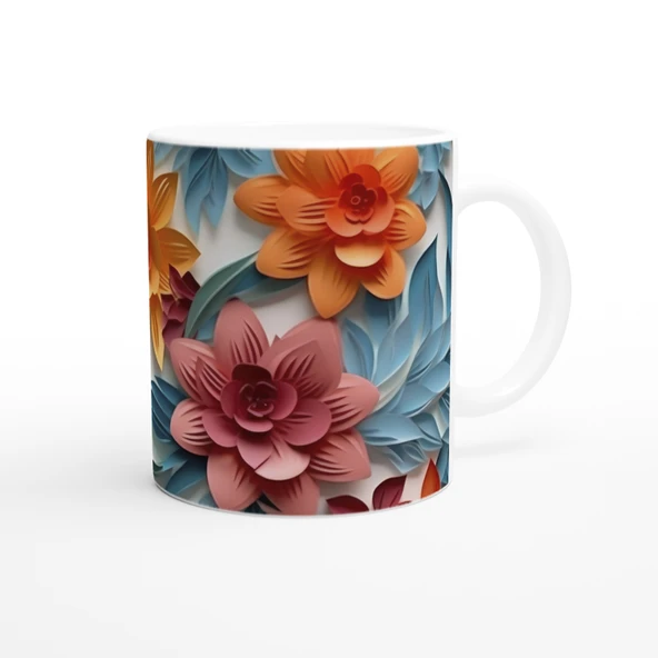 Pastel Kesitli Canlı Çiçek Desenli Kupa Bardak - Resim 3