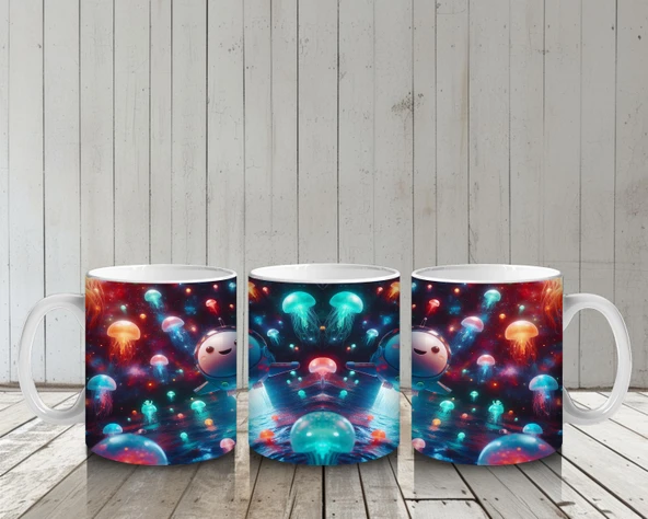 Çocuklara Sütü Sevdiren Işık Saçan Denizaltı Roketleri ve Denizanası Dünyası Desenli Kupa Bardak - 6