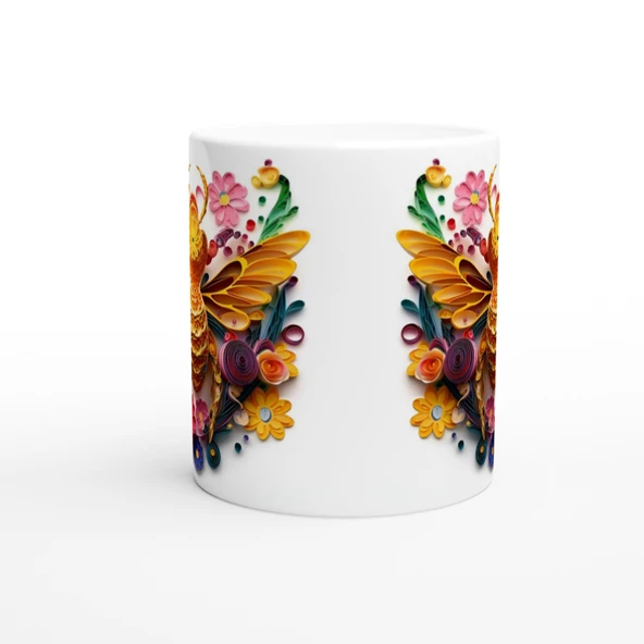 Renkli Kağıt Arı ve Çiçek Bahçesi Kupa Bardak - Resim 2