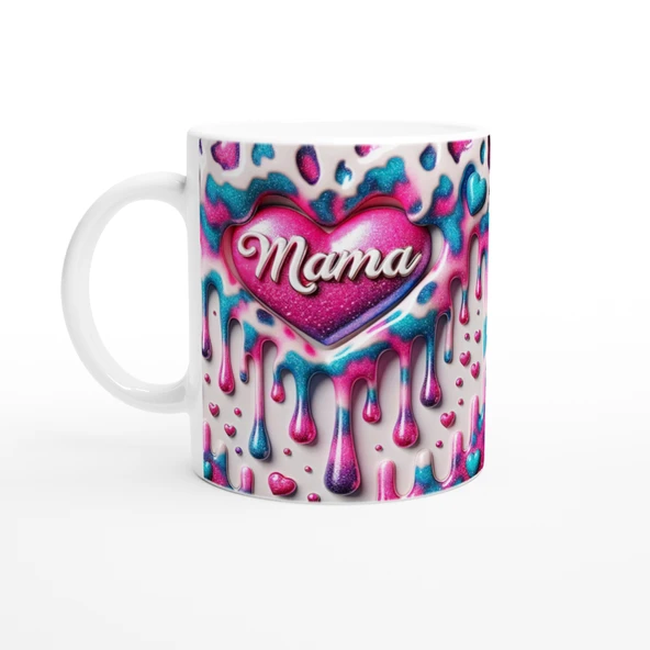 Mama Yazılı Sim Efektli Canlı Kalpli Anneler Günü Kupa Bardak ürün görseli 1