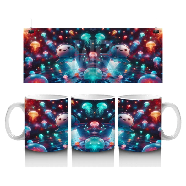 Çocuklara Sütü Sevdiren Işık Saçan Denizaltı Roketleri ve Denizanası Dünyası Desenli Kupa Bardak