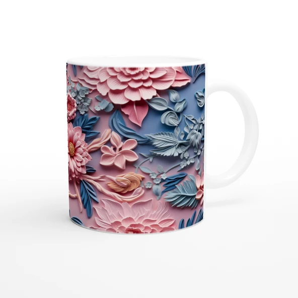 Pembe ve Mavi Geçişli Rölyef Çiçekli Kupa Bardak - Resim 3