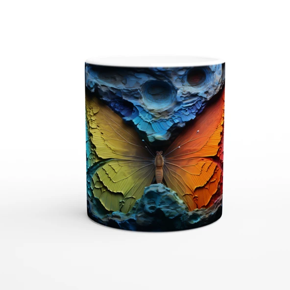 Gökkuşağı Kanatlı Kelebek ve Krater Doku Baskılı Kupa Bardak ürün görseli 1