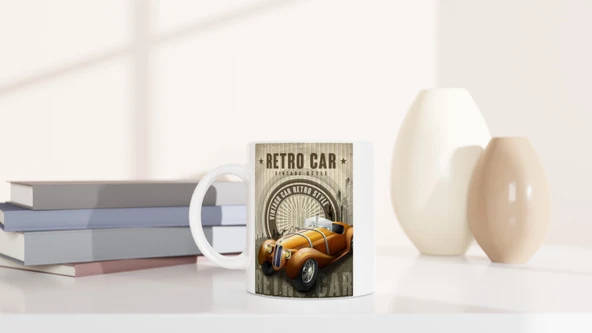 Retro Araba Işıltılı Vintage Tarz Kupa Bardak - Resim 6