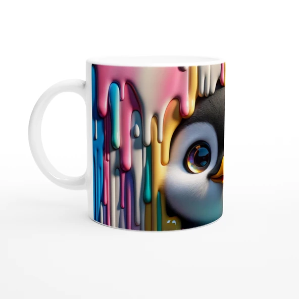 Renkli Boyalar Arasından Bakan Penguen Temalı Baskılı Kupa Bardak - Resim 2