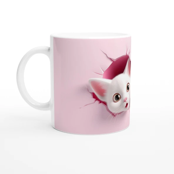 Çatlak Duvardan Bakan Sevimli İkiz Kediler Temalı Baskılı Kupa Bardak - Resim 2