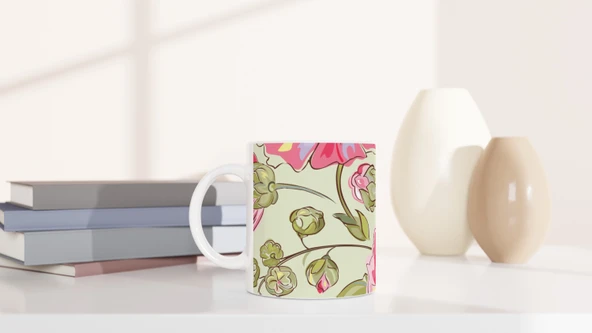 Pembe Fırça Çiçekleri Kupa Bardak - Resim 6