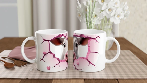 Gülümseyen İnek ve Kalpli Çatlak Duvar Temalı Baskılı Kupa Bardak - Resim 5