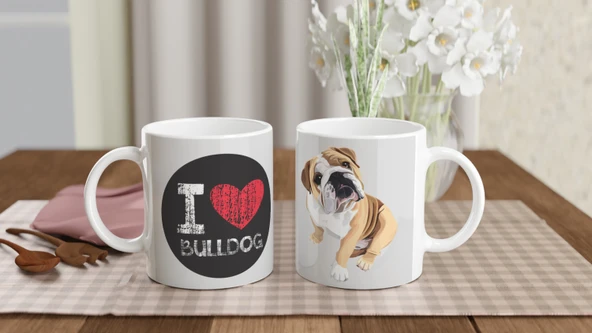 I Love Bulldog Temalı Baskılı Kupa Bardak - Resim 5